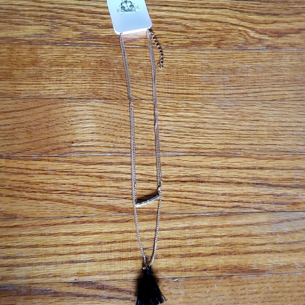 Faux Gold Bar/Tassel Necklace